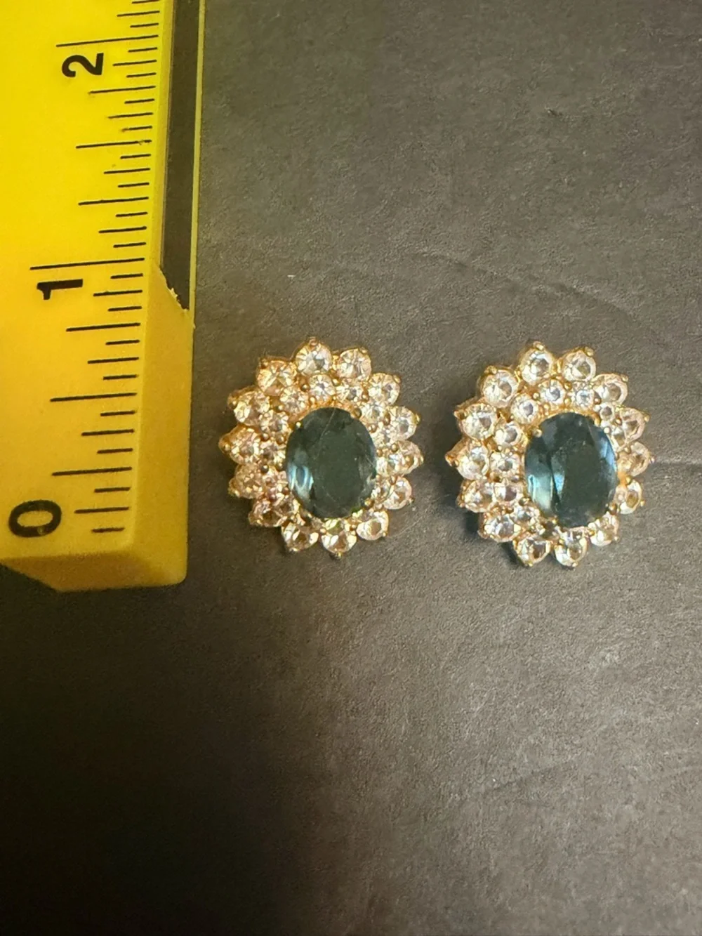Gold-Tone Blue Crystal Floral Stud Earrings - Unbranded - Picture 2 of 3